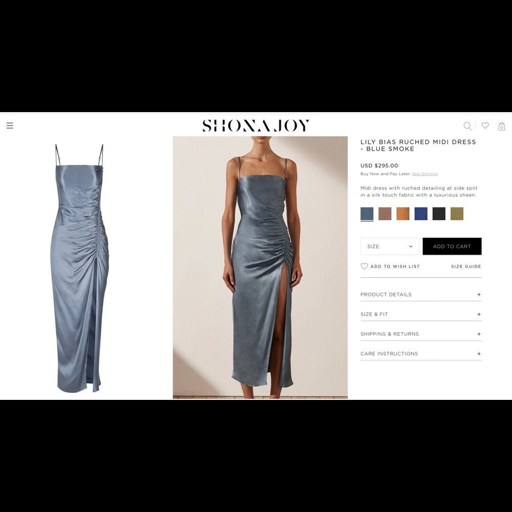 Shona Joy Ruched Midi Dress in Blue Smoke size US 2 NEW W/ TAGS